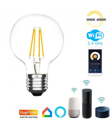 Lámpara LED Filamento E27 G80 CCT SMART WiFi TUYA control por Alexa/Google  Home