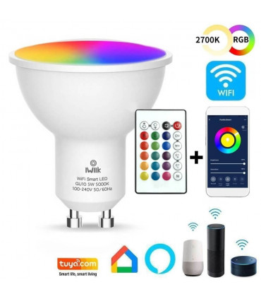 celebracion A gran escala miseria Lámpara LED GU10 5W RGB+CCT Smart WiFi TUYA control por Alexa/Google Home