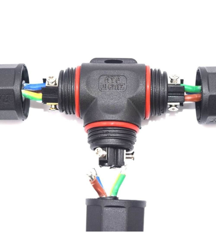 Conector estanco "T" IP68 3 hilos para luminarias de exterior