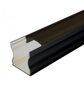 Perfil de aluminio NEGRO superficie 17x15x2000mm con difusor negro, grapas y tapones