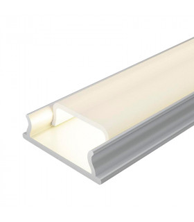 Perfil flexible de aluminio PLATA superficie 18x7x2000mm con difusor opal, grapas y tapones