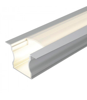 Perfil de aluminio PLATA empotrable 24x15x2000mm con difusor opal, grapas y tapones