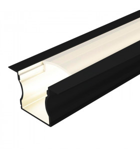 Perfil de aluminio NEGRO empotrable 24x15x2000mm con difusor opal, grapas y tapones