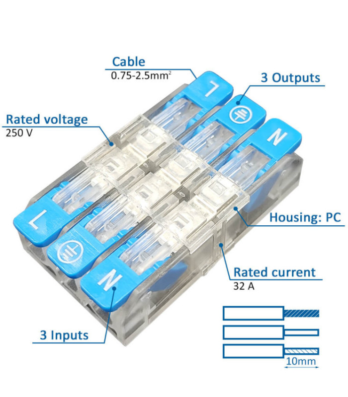 Conector rápido 3 entradas / 3 salidas 3 polos IP20